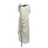 Smart And Joy Women's Green Asymmetric Draped Stripe Print Midi Dress In Green