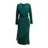 Smart And Joy Women's Green Asymmetrical Fitted Dress Mixing Chiffon And Jersey In Green