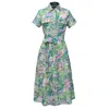 Smart And Joy Women's Green / Blue Tropical Print Midi Shirt Dress - Green In Green/blue