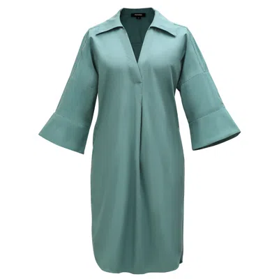 Smart And Joy Women's Green Cotton Minimalist Shirt Dress - Teal
