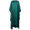 Smart And Joy Women's Green Long Kaftan Satin Dress