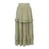 Smart And Joy Women's Green Long Pleated Skirt With Tiered Ruffles In Green