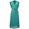 Smart And Joy Women's Green Pleats Ruffle Wrap Effect Dress - Aqua In Green