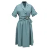 Smart And Joy Women's Green Shirt Dress With Asymmetric Belt Panel - Teal In Green