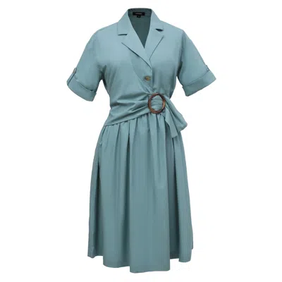 Smart And Joy Women's Green Shirt Dress With Asymmetric Belt Panel - Teal