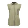 Smart And Joy Women's Green Sleeveless Shirt With Patch Pocket In Green