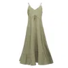 Smart And Joy Women's Green Trapeze Midi Dress With Drawstring And Thin Shoulder Straps In Green