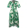 Smart And Joy Women's Green Tropical Print V-neck Dress In Green