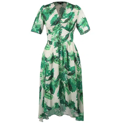 Smart And Joy Women's Green Tropical Print V-neck Dress