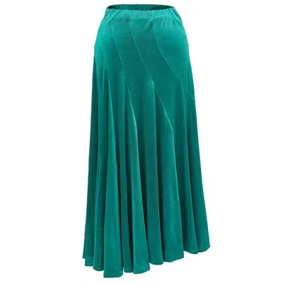 Smart And Joy Women's Green Very Flared Long Velvet Skirt