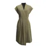 Smart And Joy Women's Green Wrap Effect Dress With Belt In Green