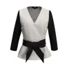 Smart And Joy Women's Grey Color Black Peplum Top With Cross-heart Effect & Belt In Grey