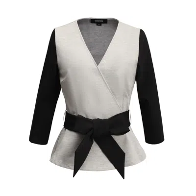 Smart And Joy Women's Grey Color Black Peplum Top With Cross-heart Effect & Belt