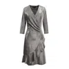 Smart And Joy Women's Grey Cross-heart Fit-and-flare Tiered Ruffle Shiny Dress In Grey