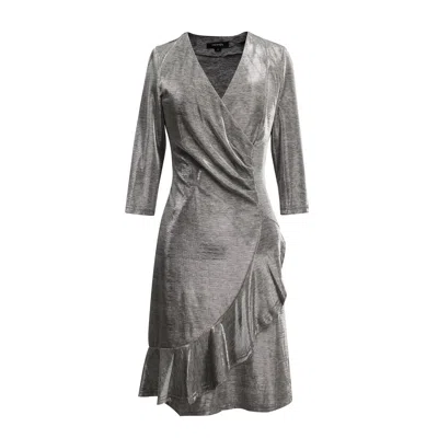 Smart And Joy Women's Grey Cross-heart Fit-and-flare Tiered Ruffle Shiny Dress