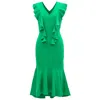 Smart And Joy Women's Jersey Dress With Wide Ruffles - Green In Green