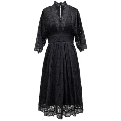 Smart And Joy Women's Kimono Sleeves Lace Dress - Black