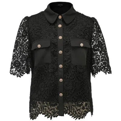 Smart And Joy Women's Lace And Center Buttons Shirt - Black