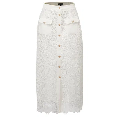 Smart And Joy Women's Lace And Center Buttons Straight Midi Skirt - White