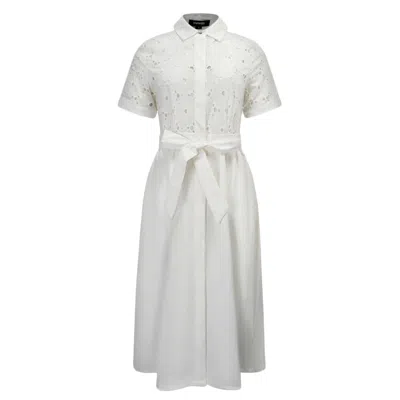 Smart And Joy Women's Lace And Cotton Shirt Dress With Belt - White In Multi