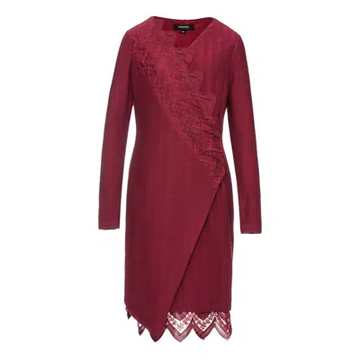 Smart And Joy Women's Lace Edge Knitted Wrap Dress - Red