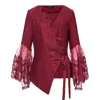 Smart And Joy Women's Lace Edges Knitted Wrap-over Top -red In Red