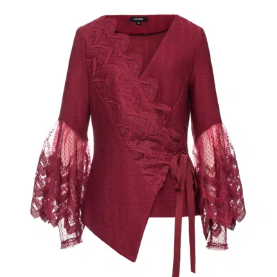 Smart And Joy Women's Lace Edges Knitted Wrap-over Top -red