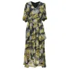 Smart And Joy Women's Linear Flower Print Plunging Hem Dress - Black In Black