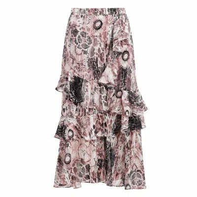 Smart And Joy Women's Long Chiffon Skirt With Ruffles And In Floral Print - Pink