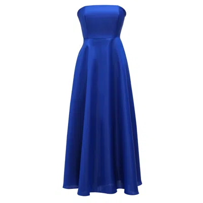 Smart And Joy Women's Long Flared Taffeta Dress - Blue