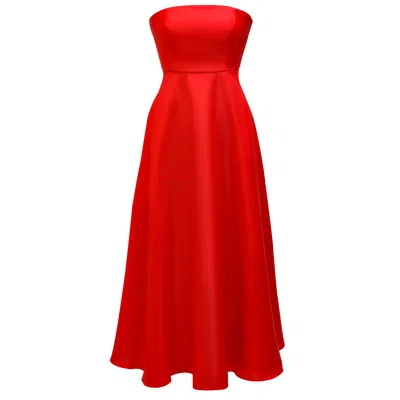 Smart And Joy Women's Long Flared Taffeta Dress - Red