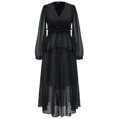 Smart And Joy Women's Long Ruffle Chiffon Dress - Black