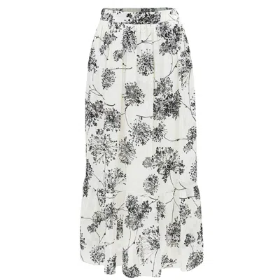 Smart And Joy Women's Long Skirt With Linear Print And Ruffles - White