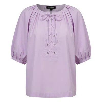 Smart And Joy Women's Loose-fitting Cotton Blouse With Puff Sleeves - Pink