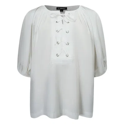 Smart And Joy Women's Loose-fitting Cotton Blouse With Puff Sleeves - White