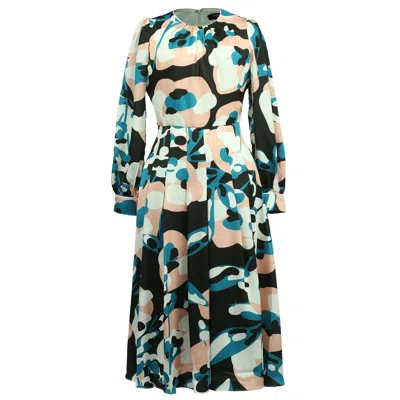 Smart And Joy Women's Macro Abstract Print Round Neck Dress - Dark Green In Multi