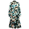 Smart And Joy Women's Macro Abstract Print V Neck Dress - Dark Green In Multi