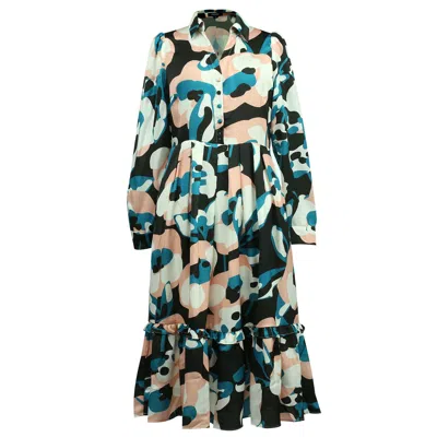 Smart And Joy Women's Macro Abstract Print V Neck Dress - Dark Green In Multi