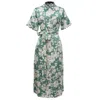 Smart And Joy Women's Macro Flower Print Midi Shirt-dress - Green & White In Green