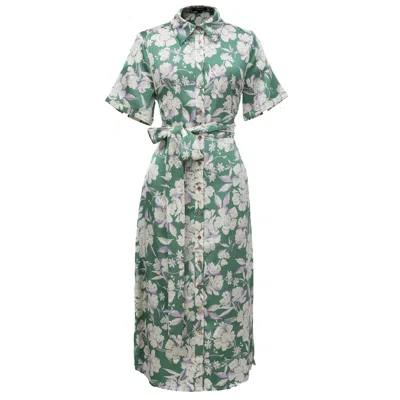 Smart And Joy Women's Macro Flower Print Midi Shirt-dress - Green & White