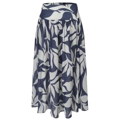 Smart And Joy Women's Midi Cotton Skirt With Leaf Print - Blue In Multi