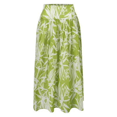 Smart And Joy Women's Midi Cotton Skirt With Leaf Print - Green