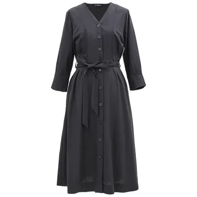 Smart And Joy Women's Minimalist Cotton Shirt Dress With Knotted Belt - Black