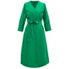 Smart And Joy Women's Minimalist Cotton Shirt Dress With Knotted Belt - Green In Green