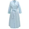 Smart And Joy Women's Minimalist Cotton Shirt Dress With Knotted Belt - Light Blue In Blue