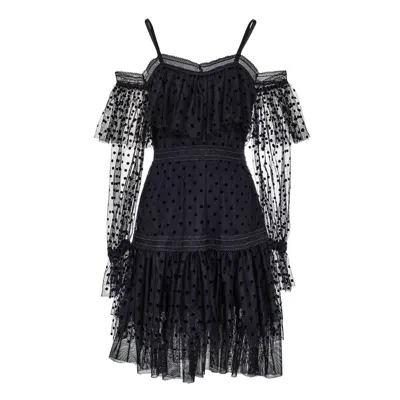 Smart And Joy Women's Negligee Style Dress In Polka Dot Tulle - Black