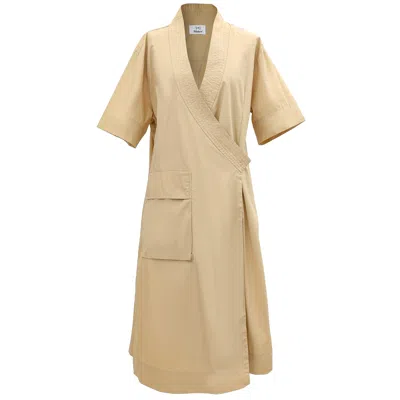 Smart And Joy Women's Neutrals Cotton Kimono Wrap Dress - Beige