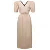 Smart And Joy Women's Neutrals Cross-effect Puffy Sleeves Dress