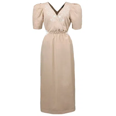 Smart And Joy Women's Neutrals Cross-effect Puffy Sleeves Dress