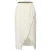 Smart And Joy Women's Neutrals Minimalist Wrap Effect Satin Skirt - Cream